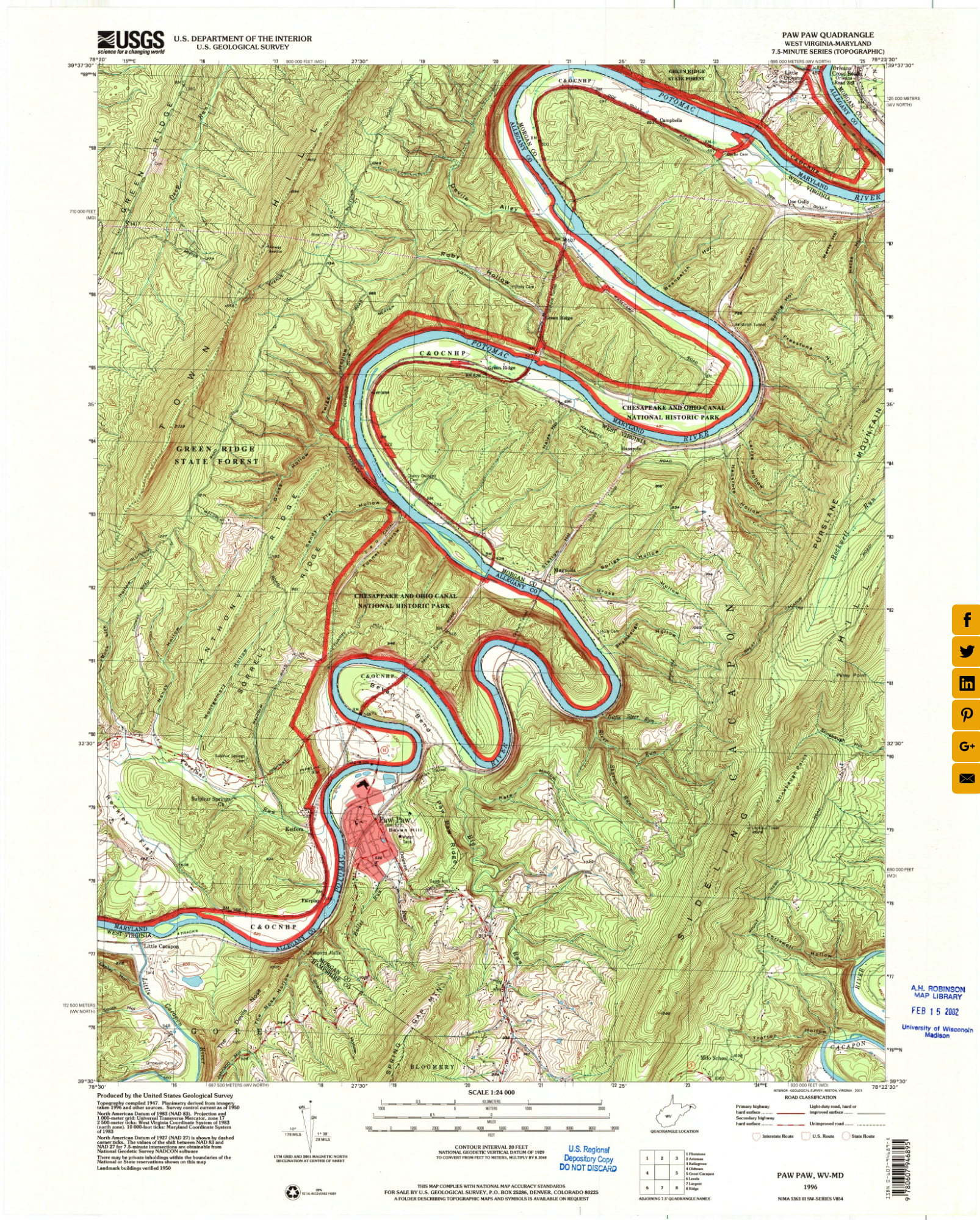 Paw Paw, West VirginiaMaryland quadrangle