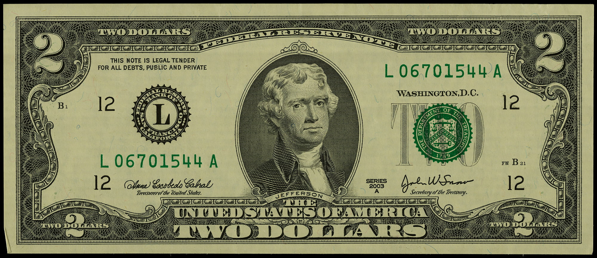 Two Dollar Bill Front 2805